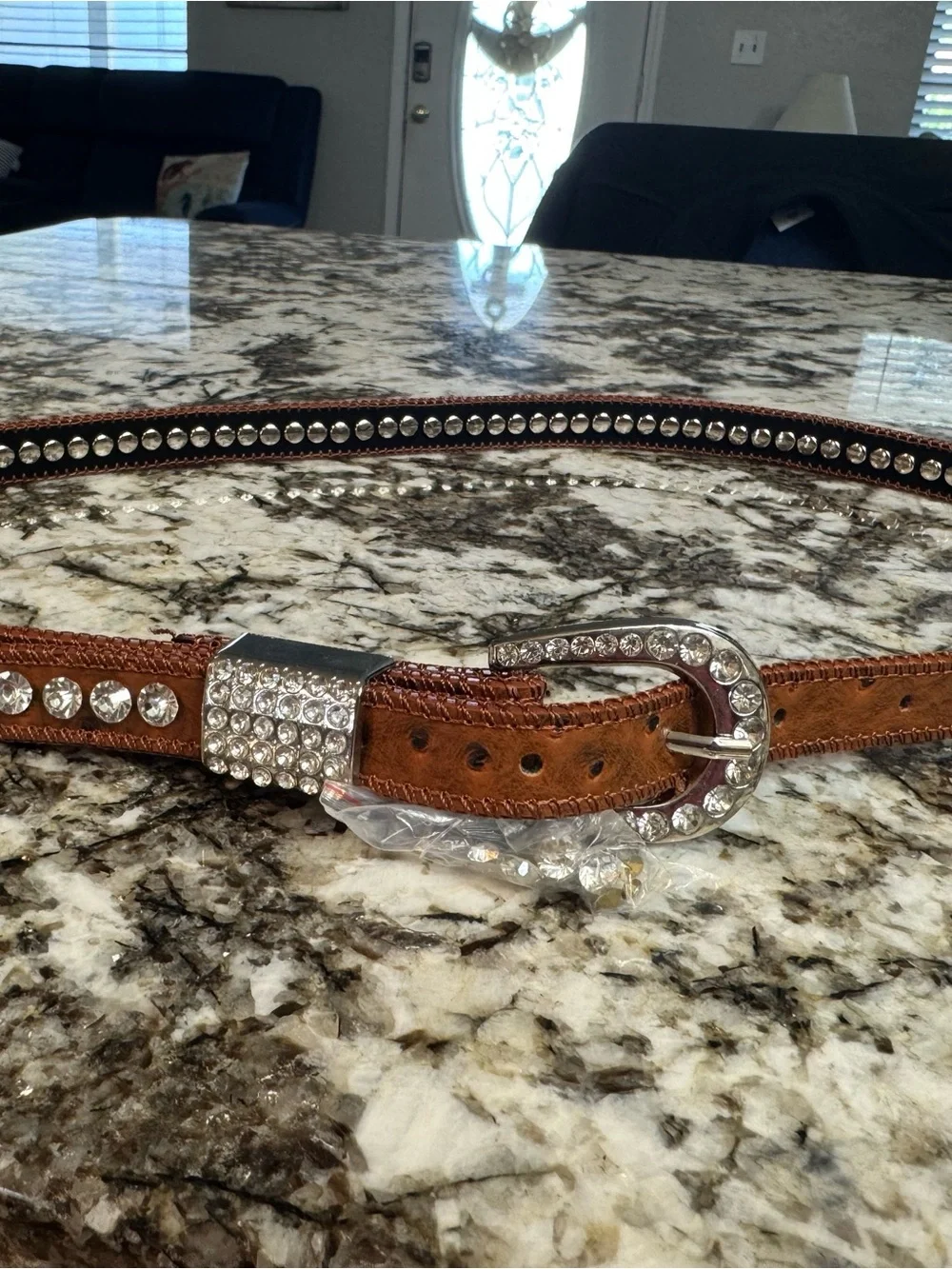 Rhinestone-Trim Brown Women's Belt